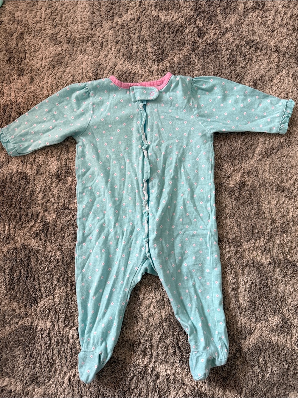 Gerber Light Blue Floral Footed One-Piece with Pink Trim